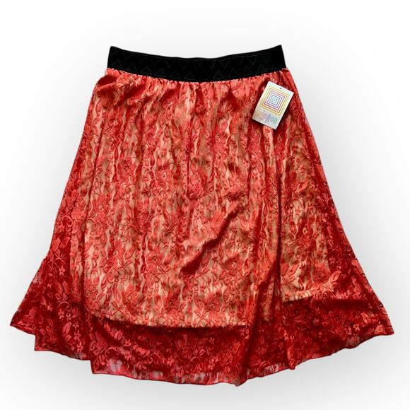 LuLaRoe Dresses & Skirts - LuLaroe Women's Lola Coral Pull-On Stretch Waist Lace Full Skirt Size Large